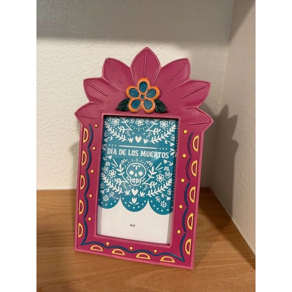 Día de los Muertos Pink Floral Picture Frame 4x6 – Day of the Dead Decor New